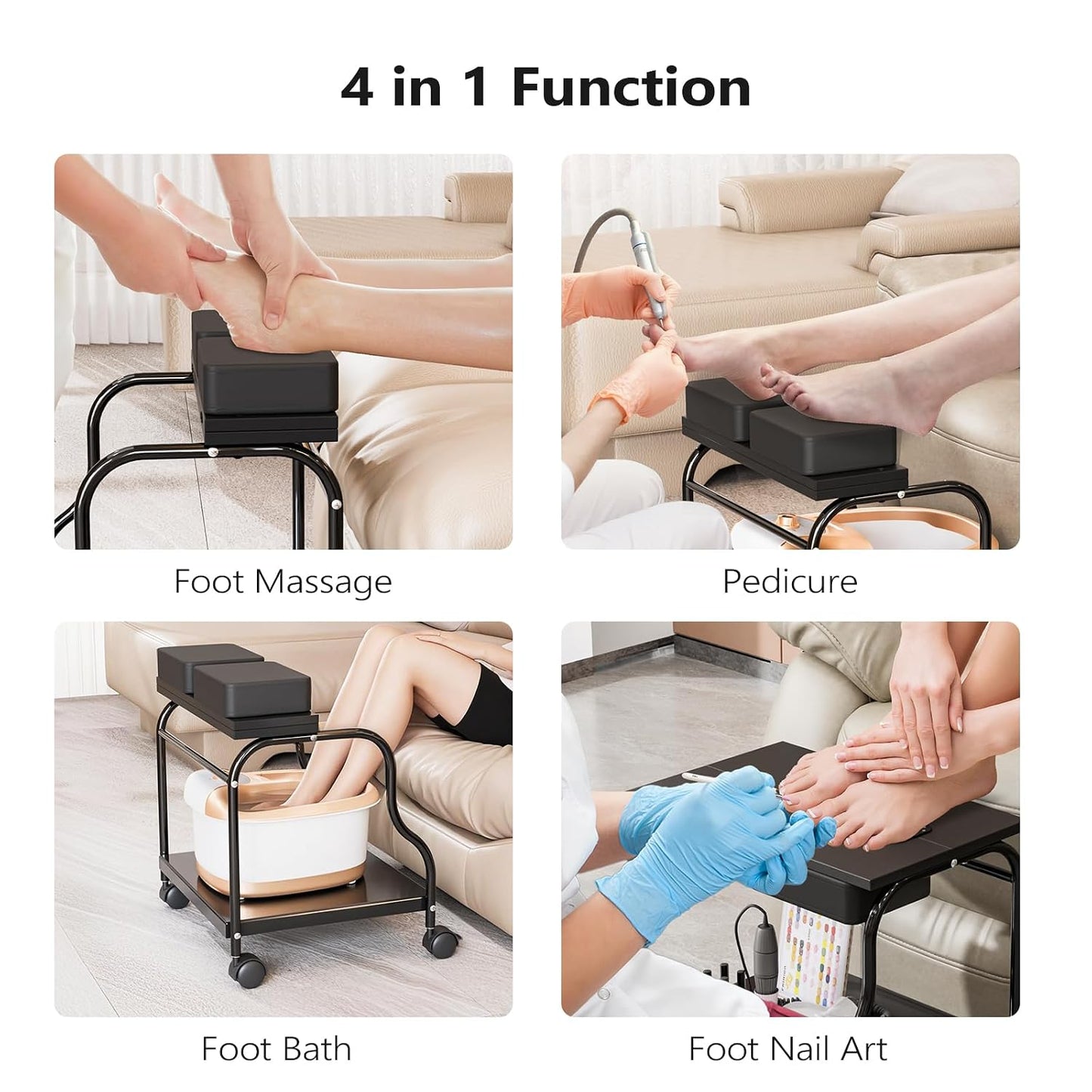 Portable Pedicure Cart - Adjustable Foot Bath Trolley with PU Cushion & Locking Wheels | Ideal for Spa, Salon & Home (Black)
