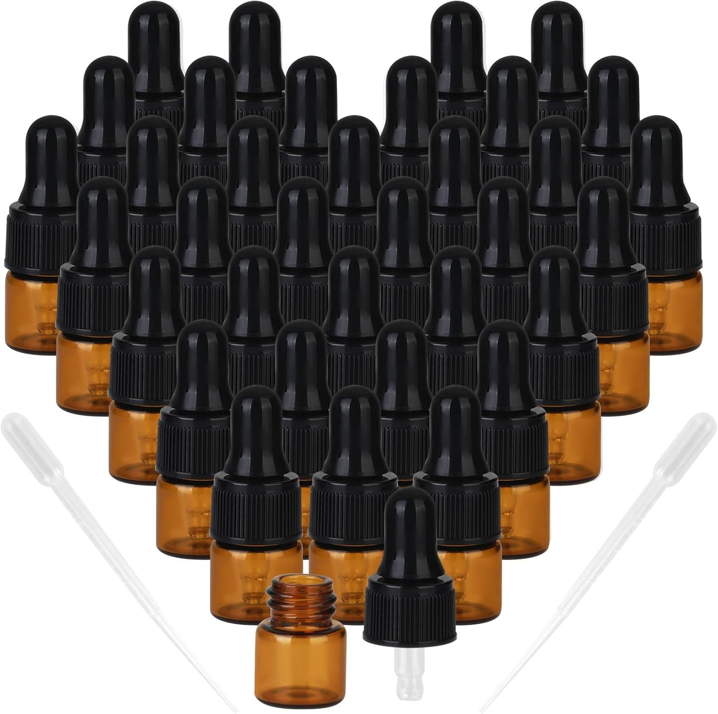 Amber Glass Dropper Bottles - 1ml Serum Travel Containers | Ideal for Essential Oils, Tinctures, & Cosmetics
