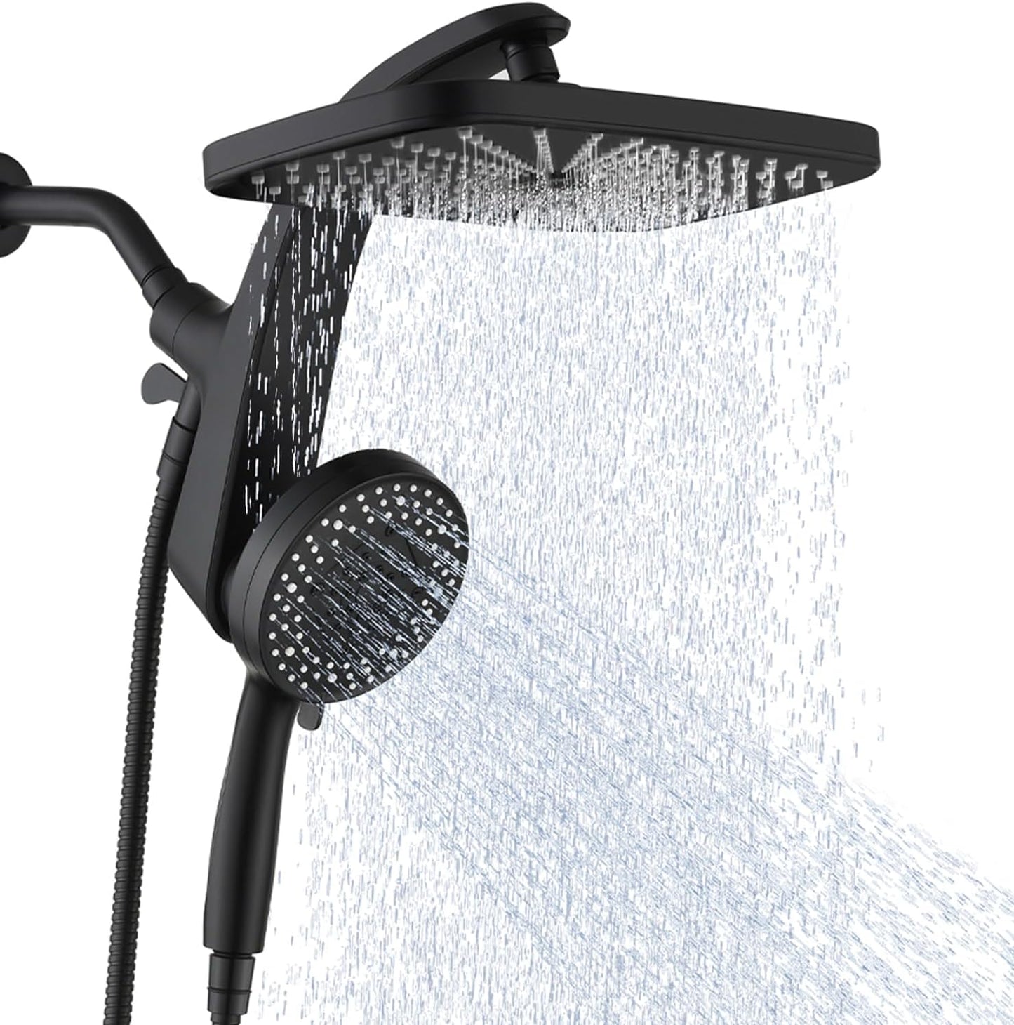 Rain Shower Head with Handheld - High Pressure 12" Rainfall & 9 Spray Options | Magnetic Docking, Black