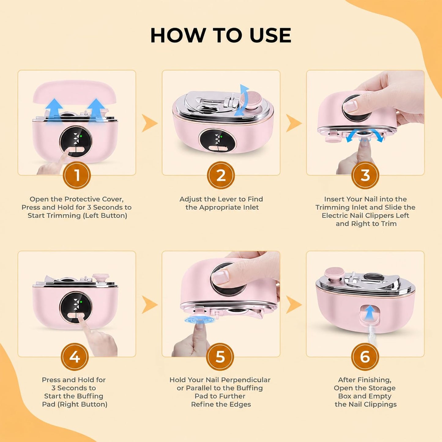 Electric Nail Clippers for Seniors - 3-in-1 Adjustable Dual-Slot, 3-Speed Trimming & Sanding | Pink, Night Lighting, 1PCS