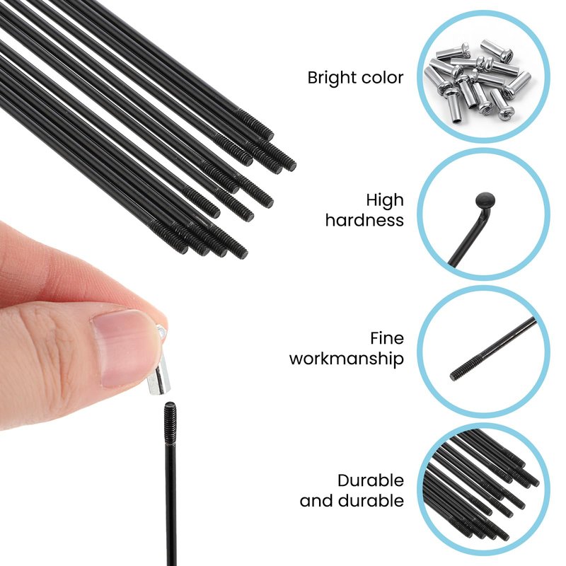 Alrhso 12pcs 290mm/11.4inch Stainless Steel Spokes Mountain Bike/Road Bike Steel 14G Spokes Black with 12mm Nipples
