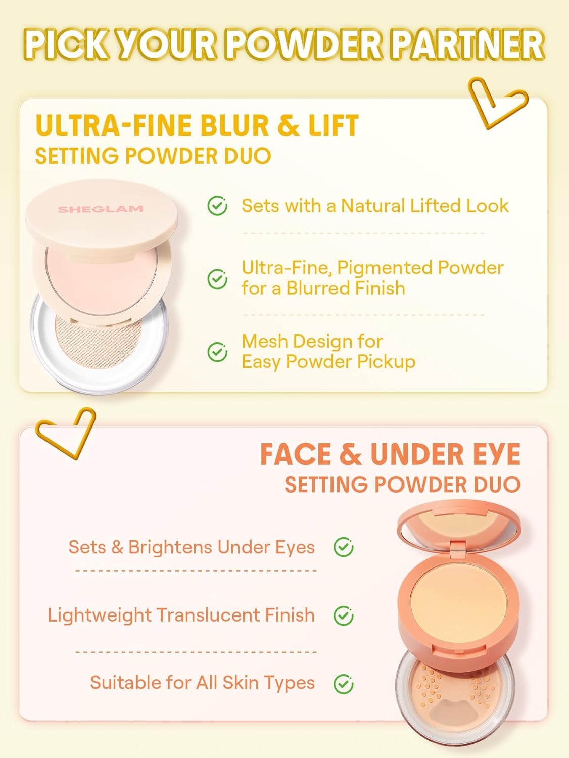 Ultra-Fine Blur & Lift Setting Powder Duo - Banana Shade | Perfect for Flawless Makeup Finish