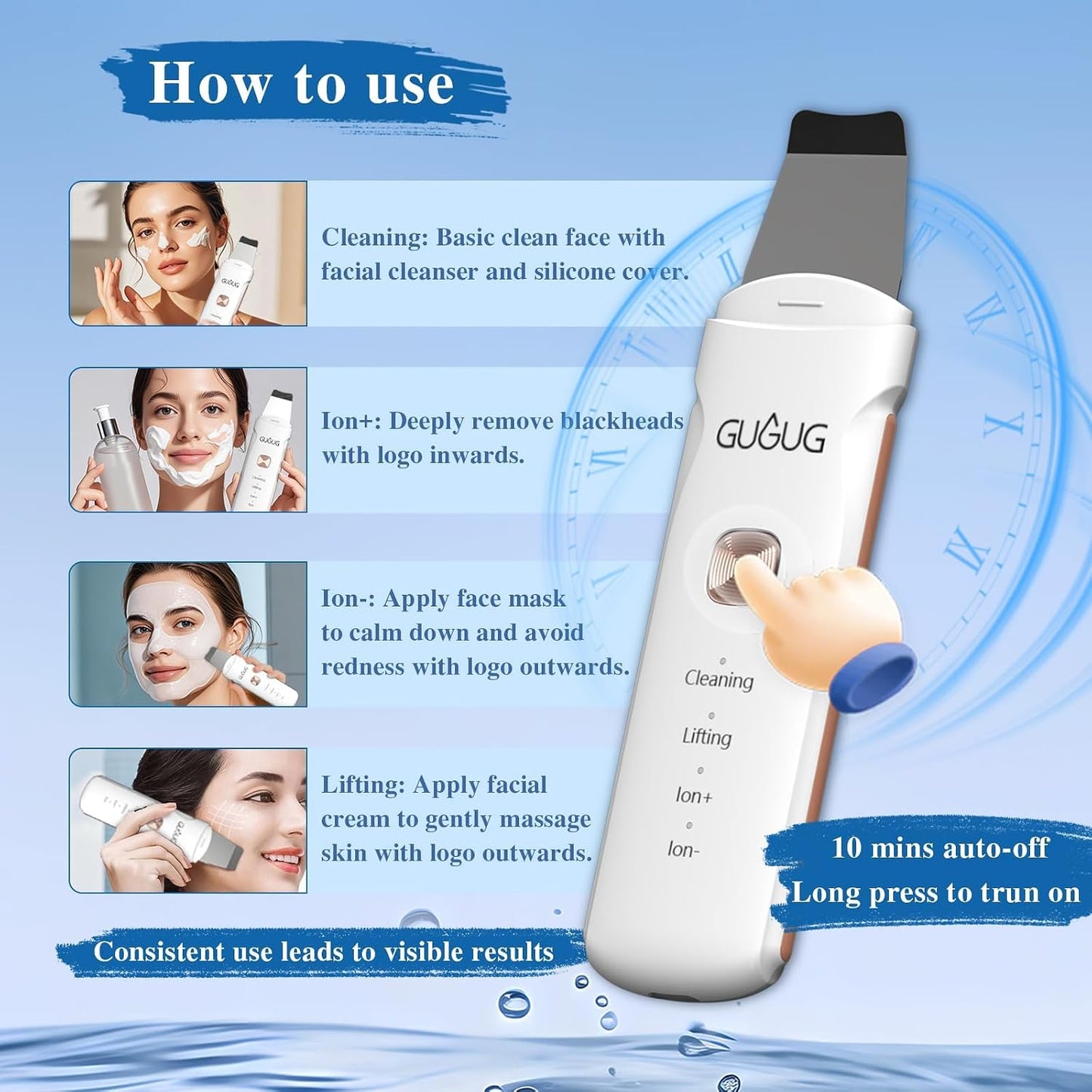 GUGUG Skin Scrubber - 4-in-1 Waterproof Facial Spatula for Deep Cleansing & Blackhead Removal | Pore Cleaner Tool