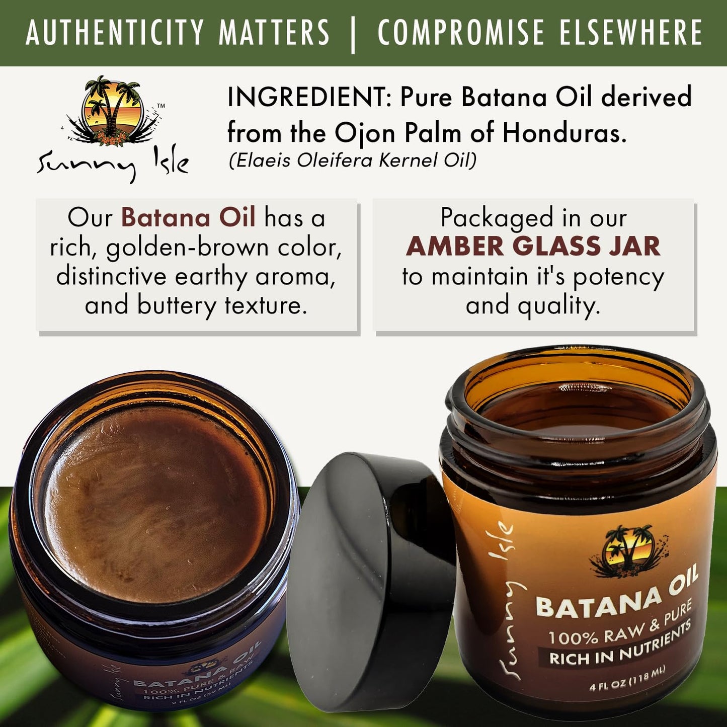 Sunny Isle Batana Oil - Raw & Pure, From Honduras, Promotes Hair Growth & Thickness - 4 Fl Oz