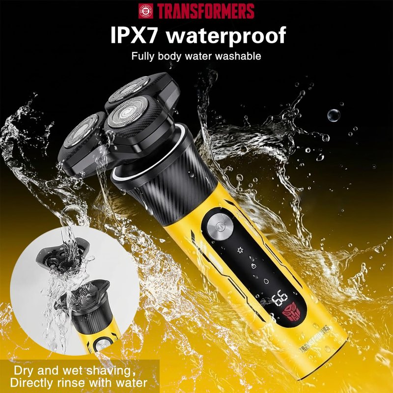 TRANSFORMERS Electric Razor for Men, 2-Speed Adjustable Shaver, IPX7 Waterproof, USB-C Fast Charging, LED Display, Smart Anti-Snag Beard Trimmer for Sensitive Skin, Mens Grooming Gift (Yellow)