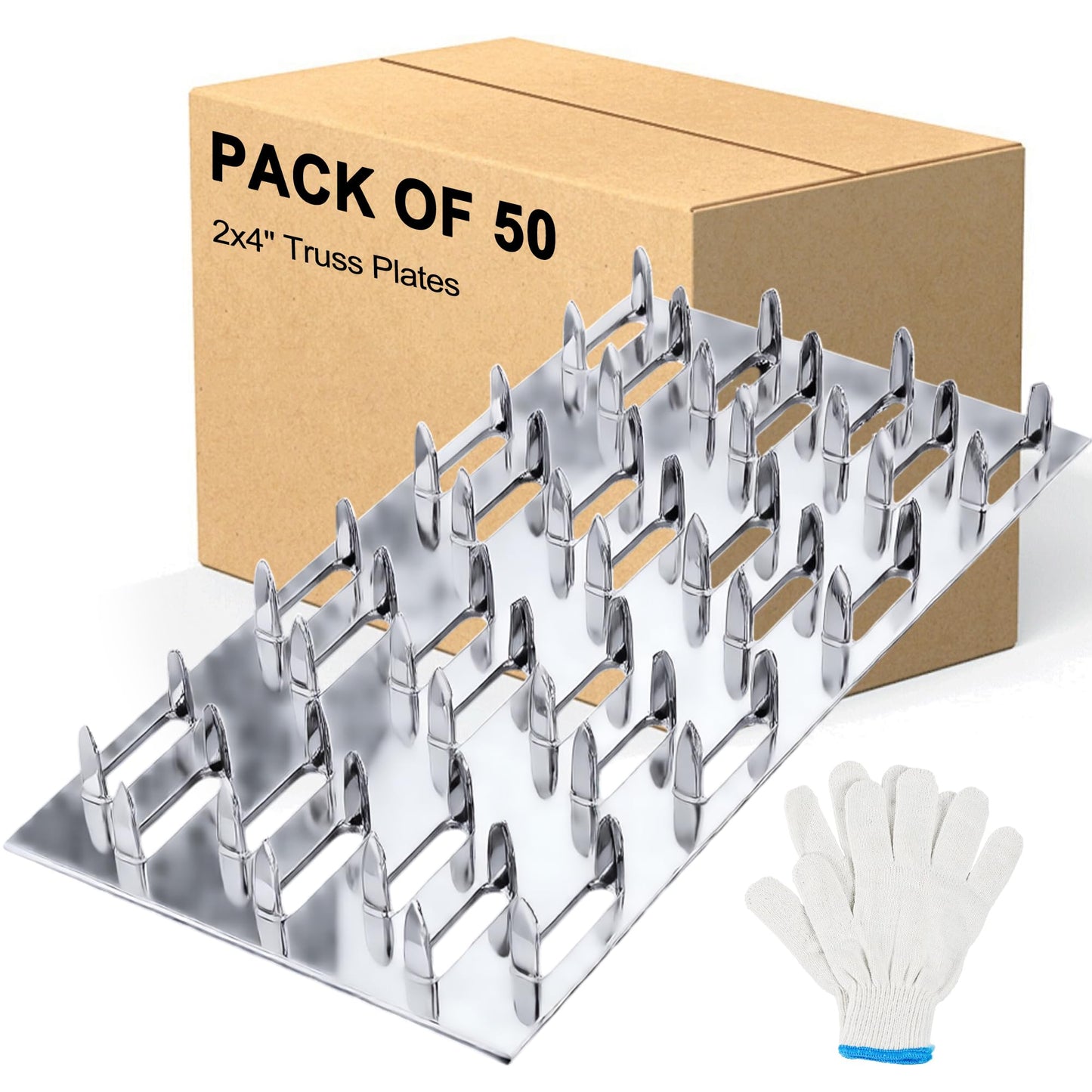 50 Pcs Truss Plates 2x4 Inch, Pronged Galvanized Steel Mending Plates