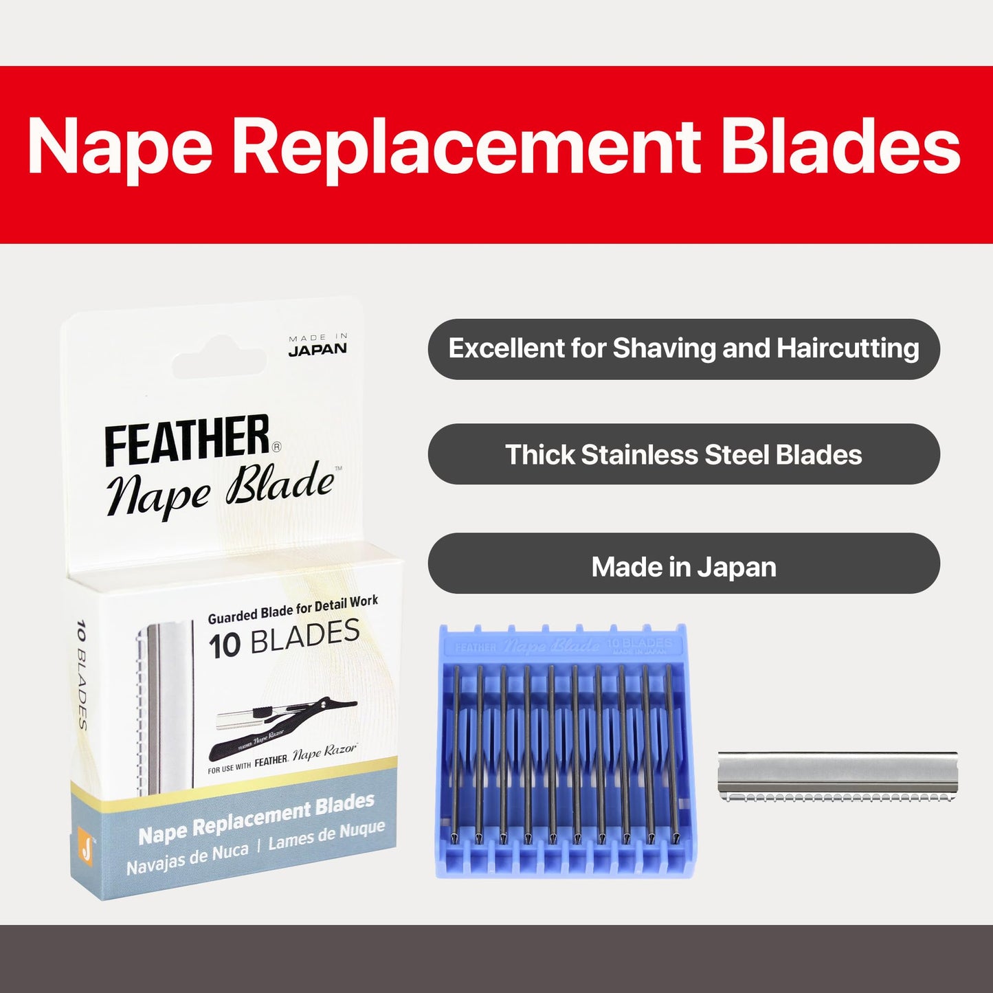 Feather - Nape Blades - Single Edge Guarded Replacement Blades –Fits Feather Nape & Body Razor– Professional Tool for Thinning, Layering, Precision Styling & Body Hair Removal– Made in Japan - 1 Pack