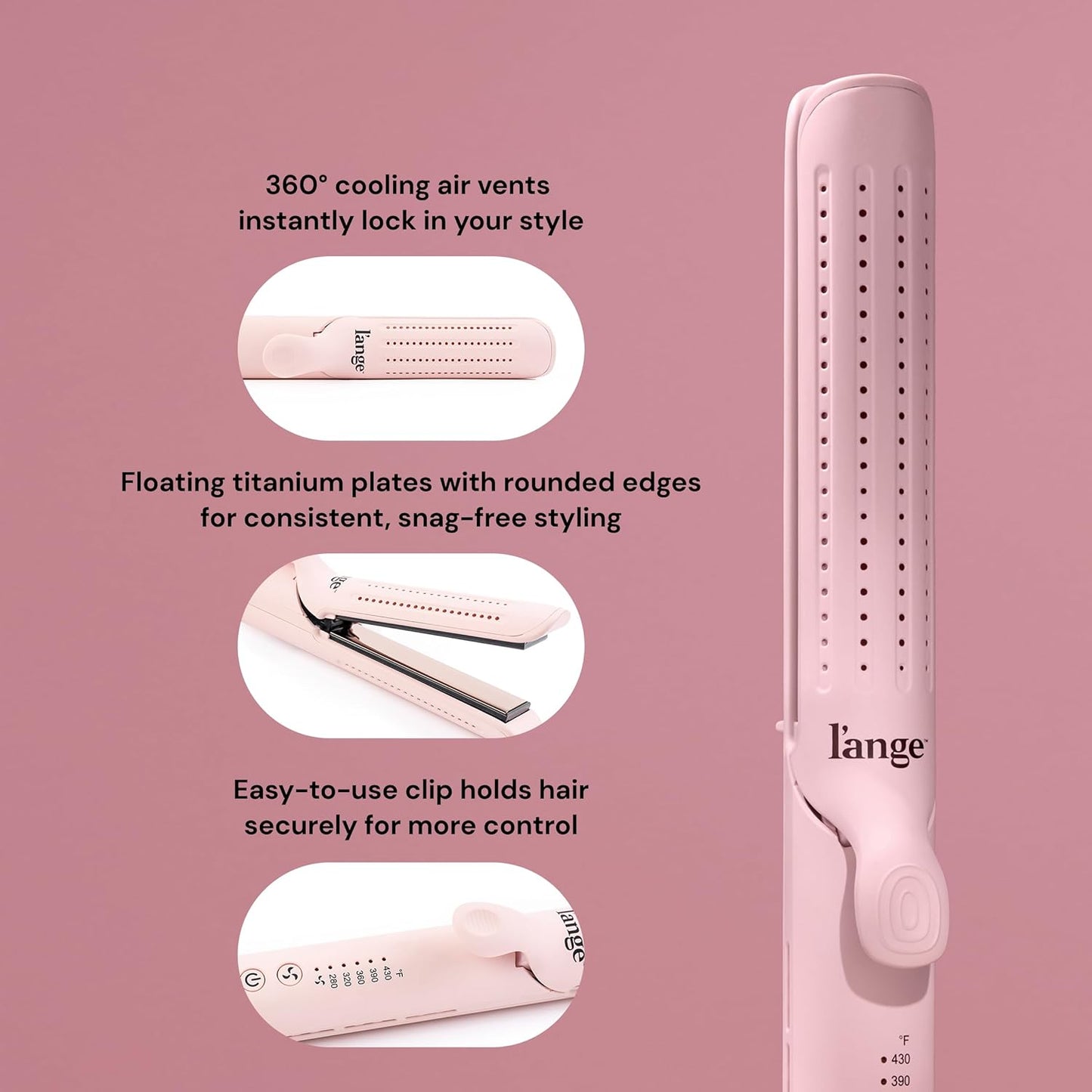 L'ANGE HAIR 2-in-1 Hair Straightener & Curler - 360° Airflow, Titanium Plates | 1" Wand for Long Hair (Blush)