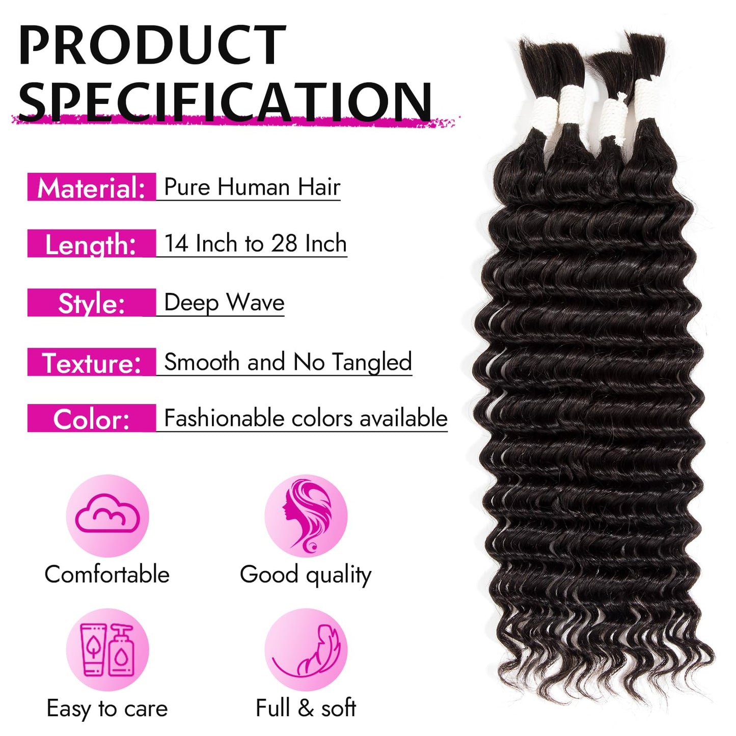 Human Braiding Hair for Boho Braids Deep Wave, Boho Human Hair for Braiding Curly, Human Hair Braiding Hair for Black Women, Natural Color, 16 Inch 50g-2 Bundles in One