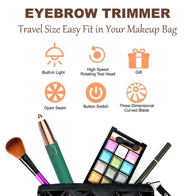 Eyebrow Trimmer for Women - Electric Eye Brow Razor with LED Light Painless & Easy Clean for Eyebrows Face Nose Ear Hair Chin Lips Peach Fuzz Bikini Lines & Other Detailing - Battery Operated (Green)