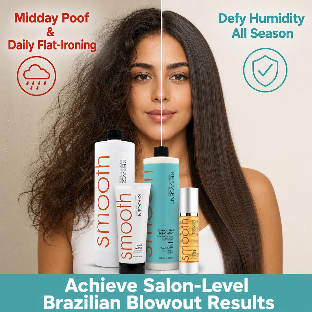 Keragen Hair Smoothing Treatment Kit - Formaldehyde-Free, At-Home Salon-Quality, 16 Oz | 16 Weeks Frizz-Free Smoothness