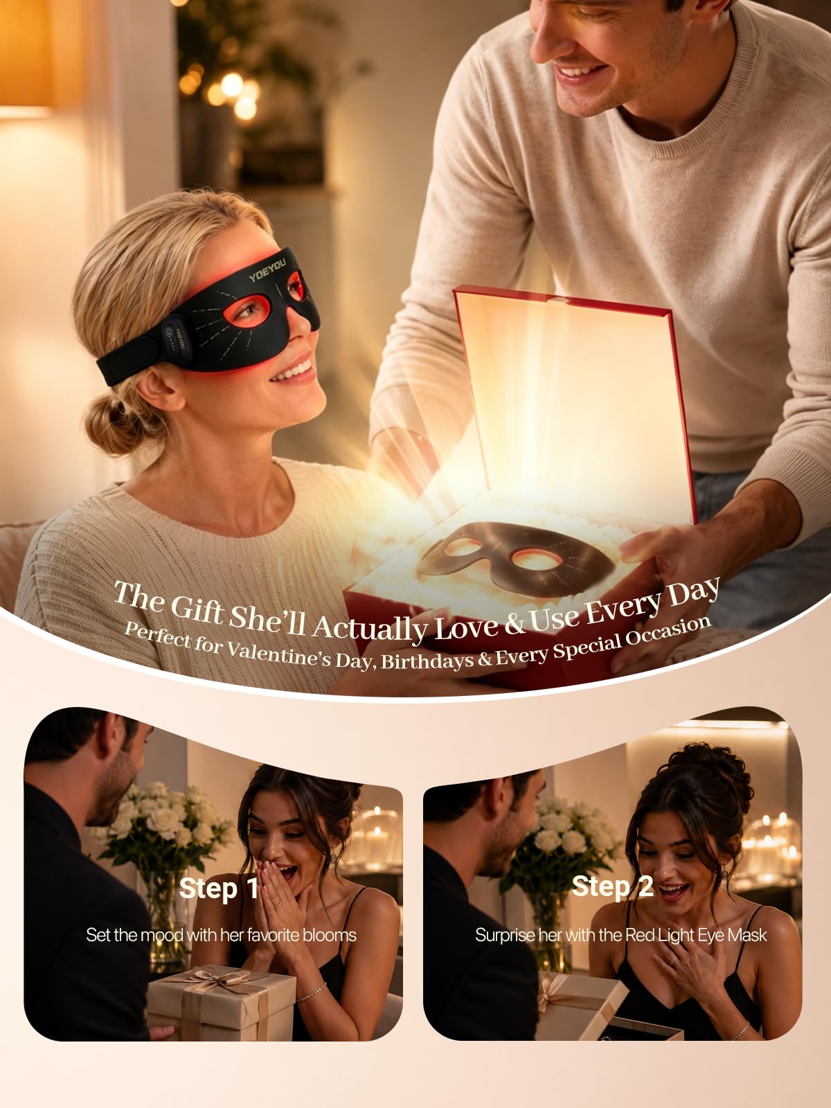 Red Light Therapy for Eyes, Under Eye Red Light Device with 630nm Red & 850nm Near Infrared, Rechargeable Wireless Remote, for Dark Circles, Puffiness, Fine Lines & Screen Fatigue