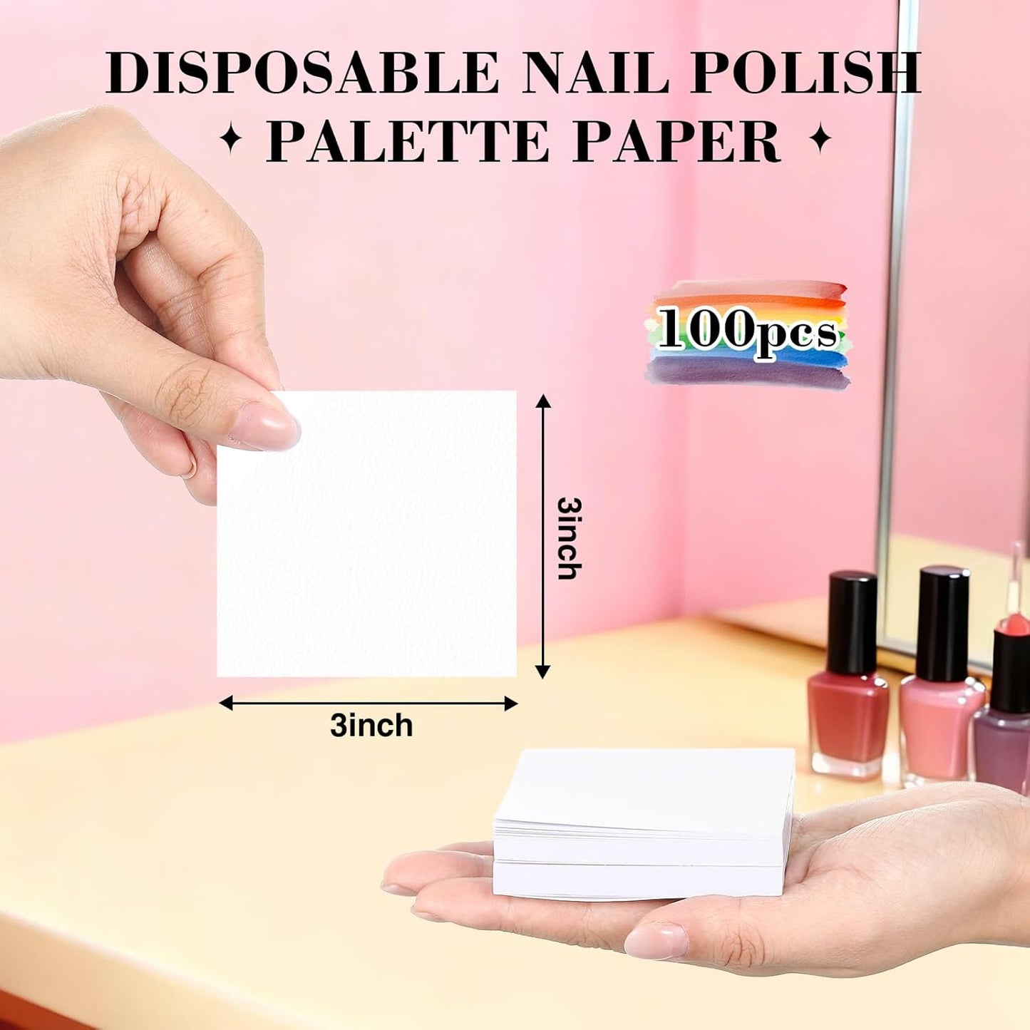 Disposable Nail Polish Palette Paper - Double-Sided Gel Art Mixing Tool | 100 Sheets, Waterproof, 3x3 in