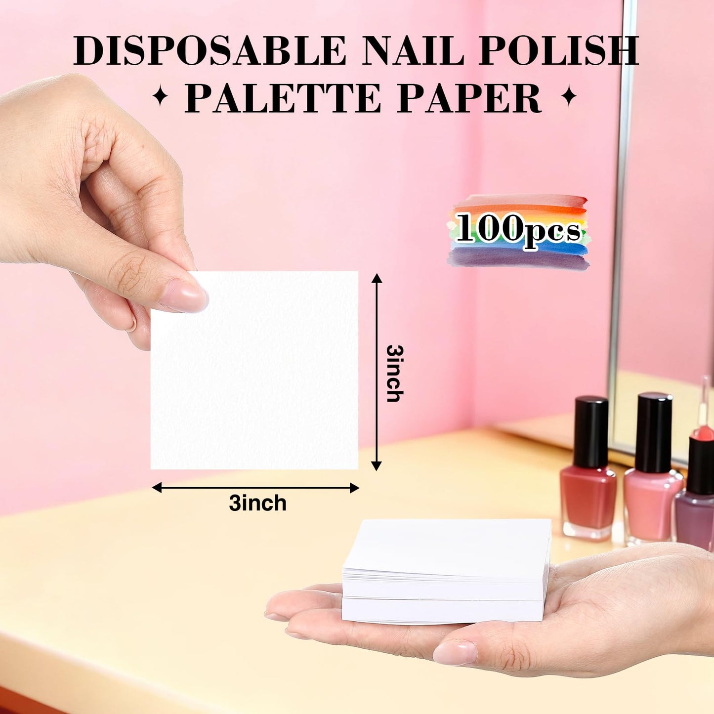 LemonSecret 100 Sheets Disposable Nail Polish Palette Paper Double Side Gel Nail Art Palette Paper, Portable Waterproof Art Mixing Tool for Gel Makeup Color Salon Supply(3x3 in)