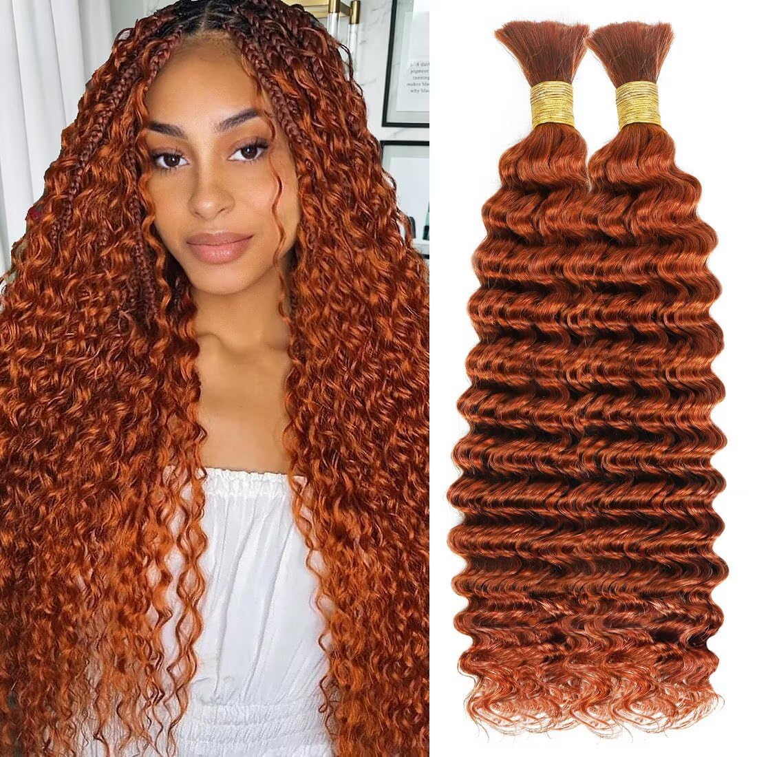 Unprocessed Human Hair for Braiding - #4 Medium Brown Curly Bulk Extensions | 24 Inch, 150g, 3 Bundles