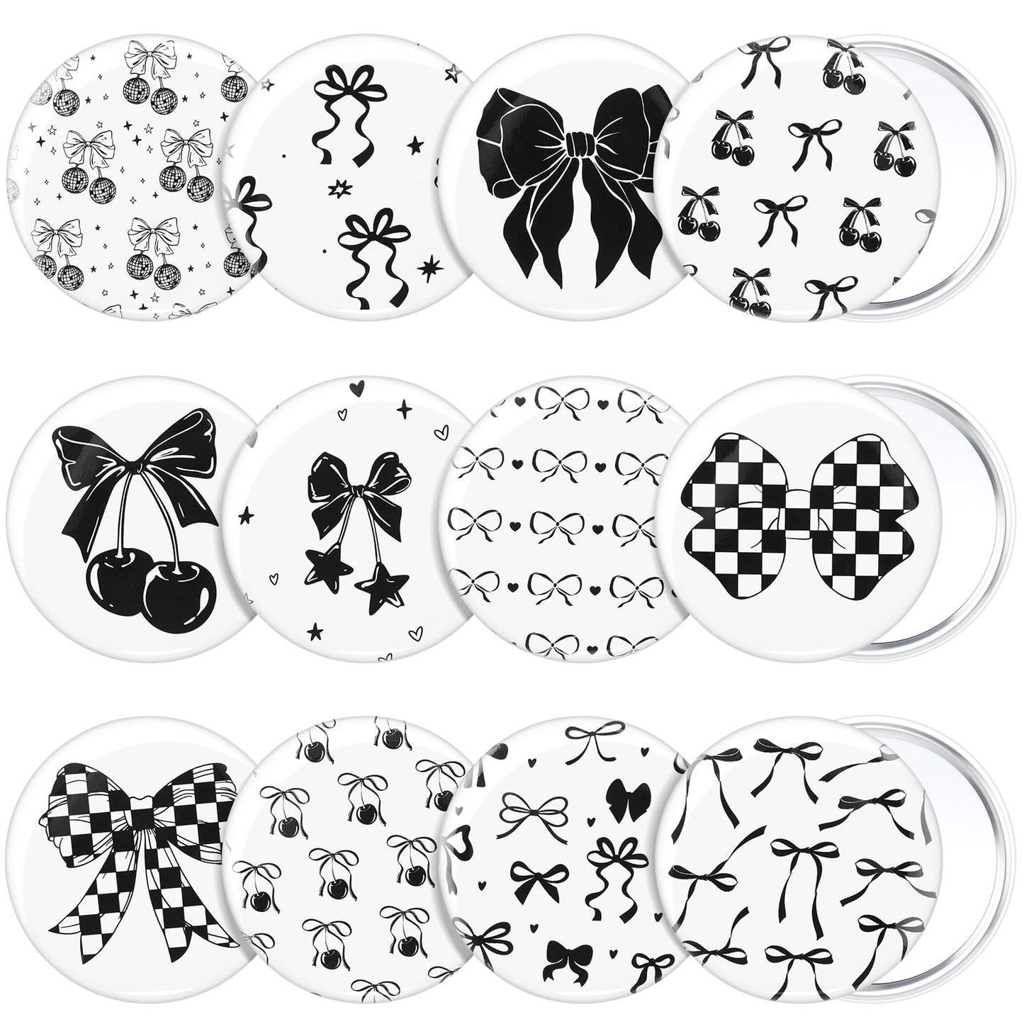 Cinnvoice 12 Pcs Bow Party Favors Mini Compact Mirror Bulk Coquette Aesthetic Little Pocket Mirrors Bow Keepsake Gifts for Women Girl Birthday Wedding Bridal Baby Shower Party Favors(Black and White)