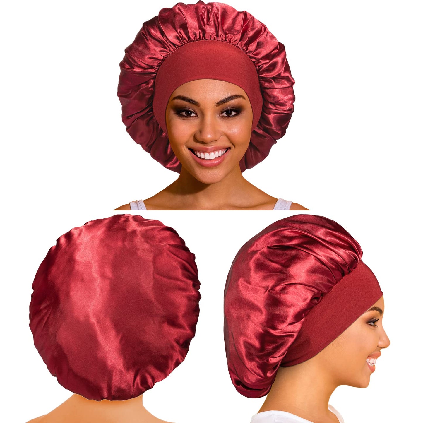 3 Pack Satin Bonnet Silk Bonnet for Sleeping, Bonnets for Black Women, Elastic Wide Band Hair Bonnet for Sleeping