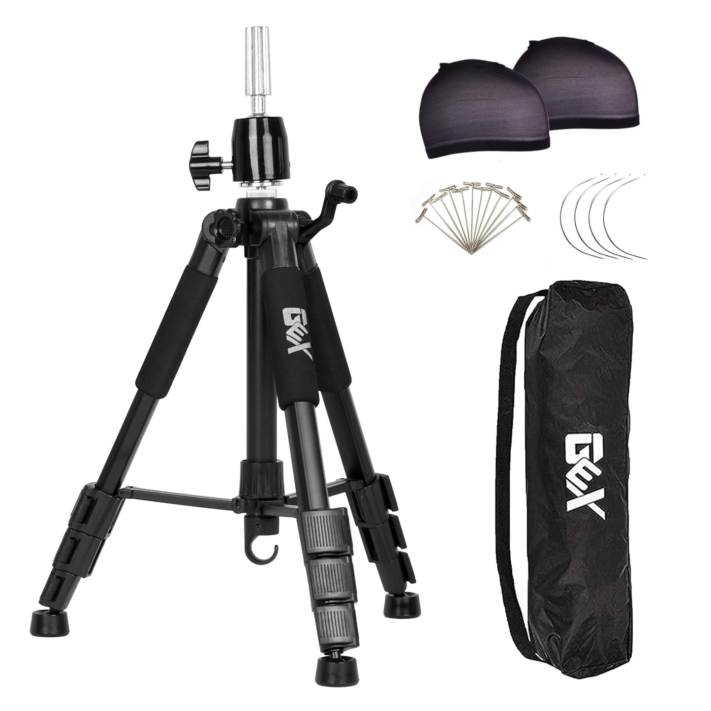 GEXWORLDWIDE 55" Mannequin Tripod Stand Canvas Block Training Doll Manikin Head Wig Stand for Cosmetology Hairdressing (Black)