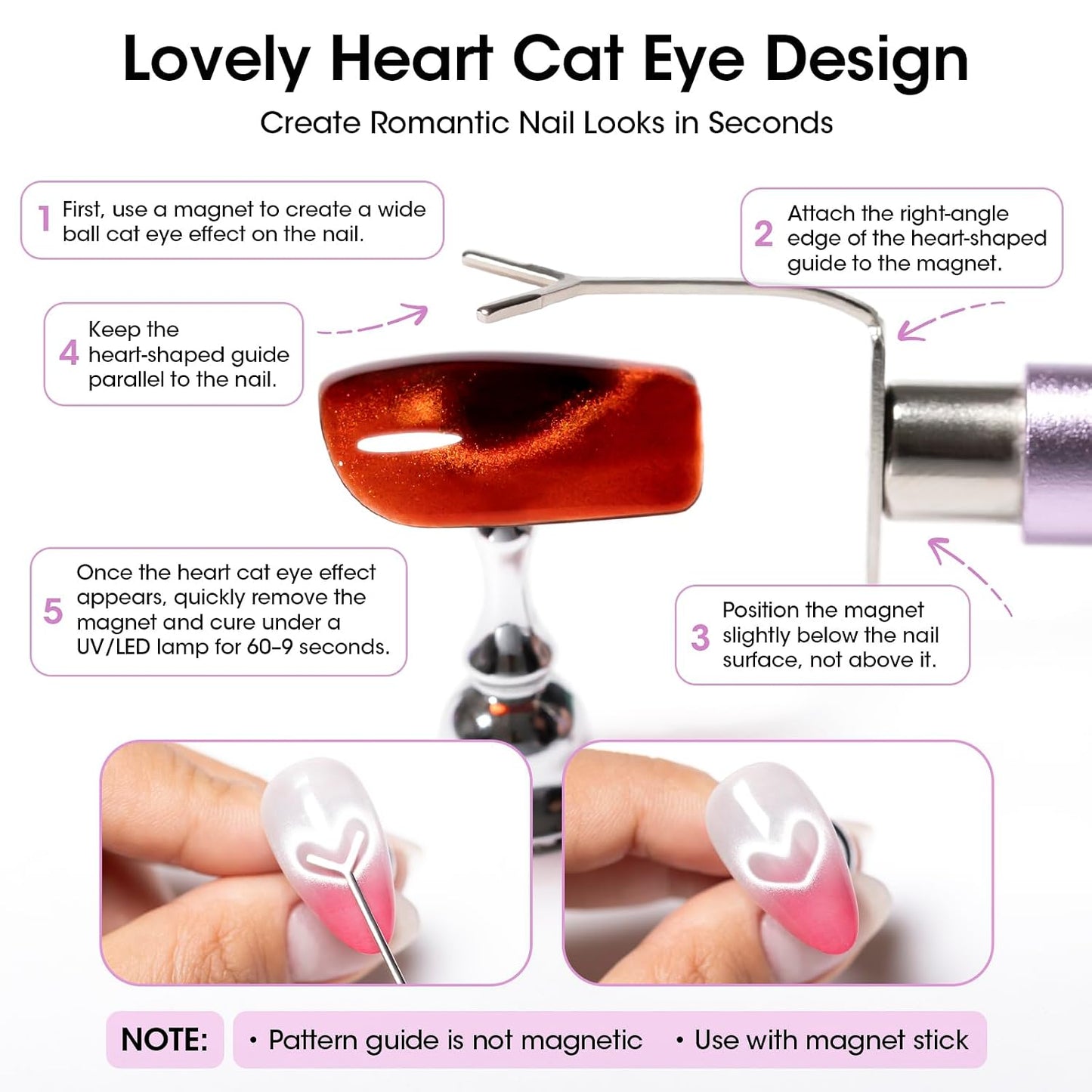 Cat Eye Nail Magnet Set - Strong Double-Ended Magnet Pen with 8mm & 10mm Balls | French Tip Guide Plates & Bunny/Heart Designs