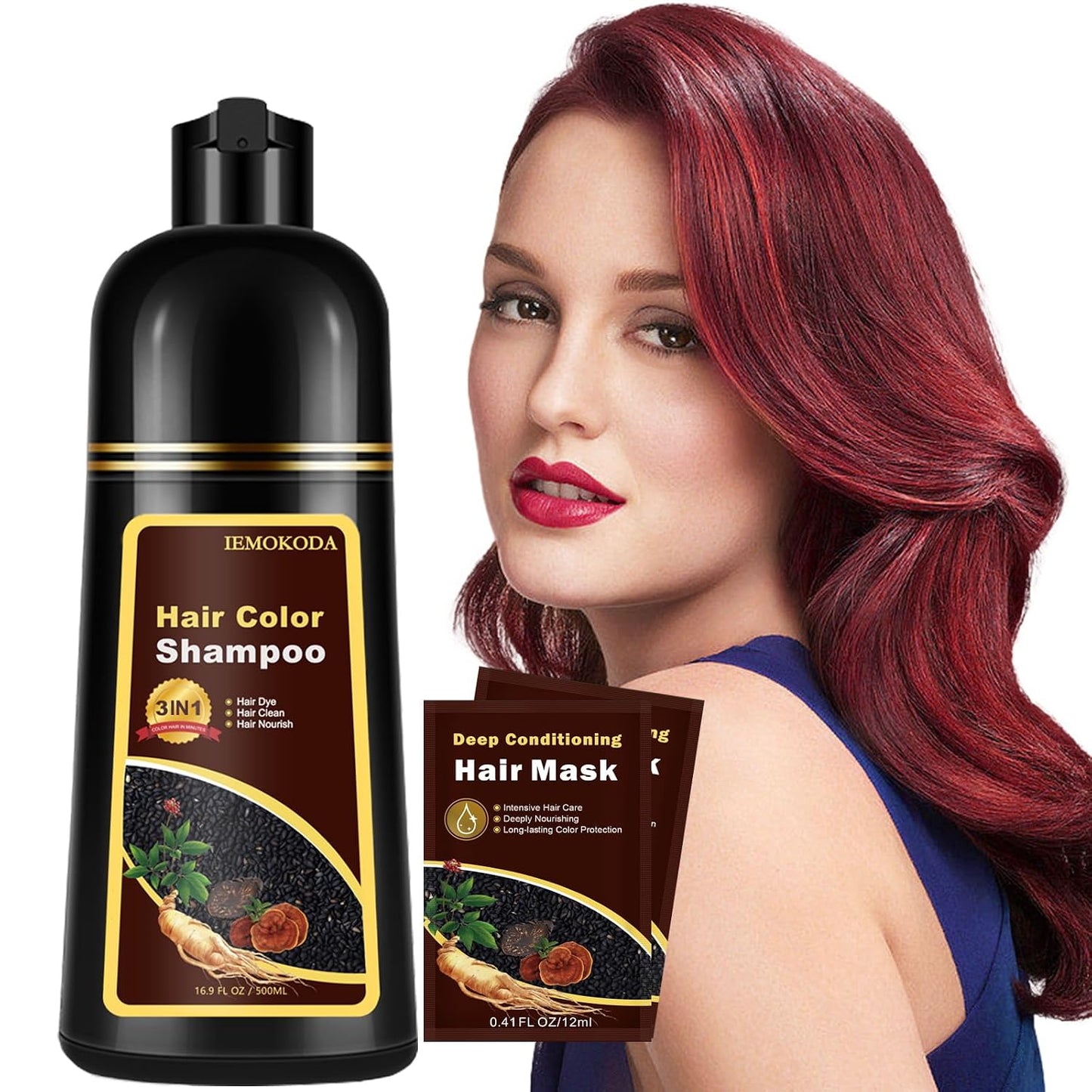 Instant Black Hair Shampoo - 3 in 1 Natural Dye with Herbs for Men & Women | Ammonia-Free, 400ml