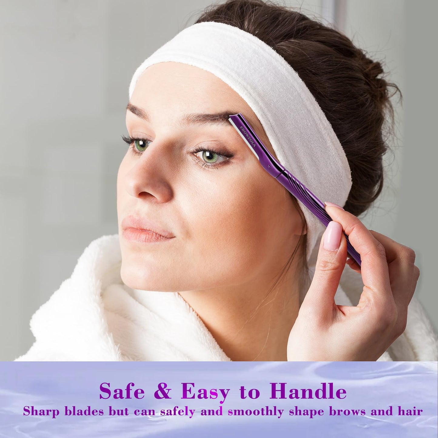 EROWZOLA Eyebrow Razor, Face Razors for Women and Men, Reusable Metal Handle with 6 Refill Blades, Eyebrow Trimmer with Precision Cover, Dermaplane Razor, Skin Care Tool, Purple