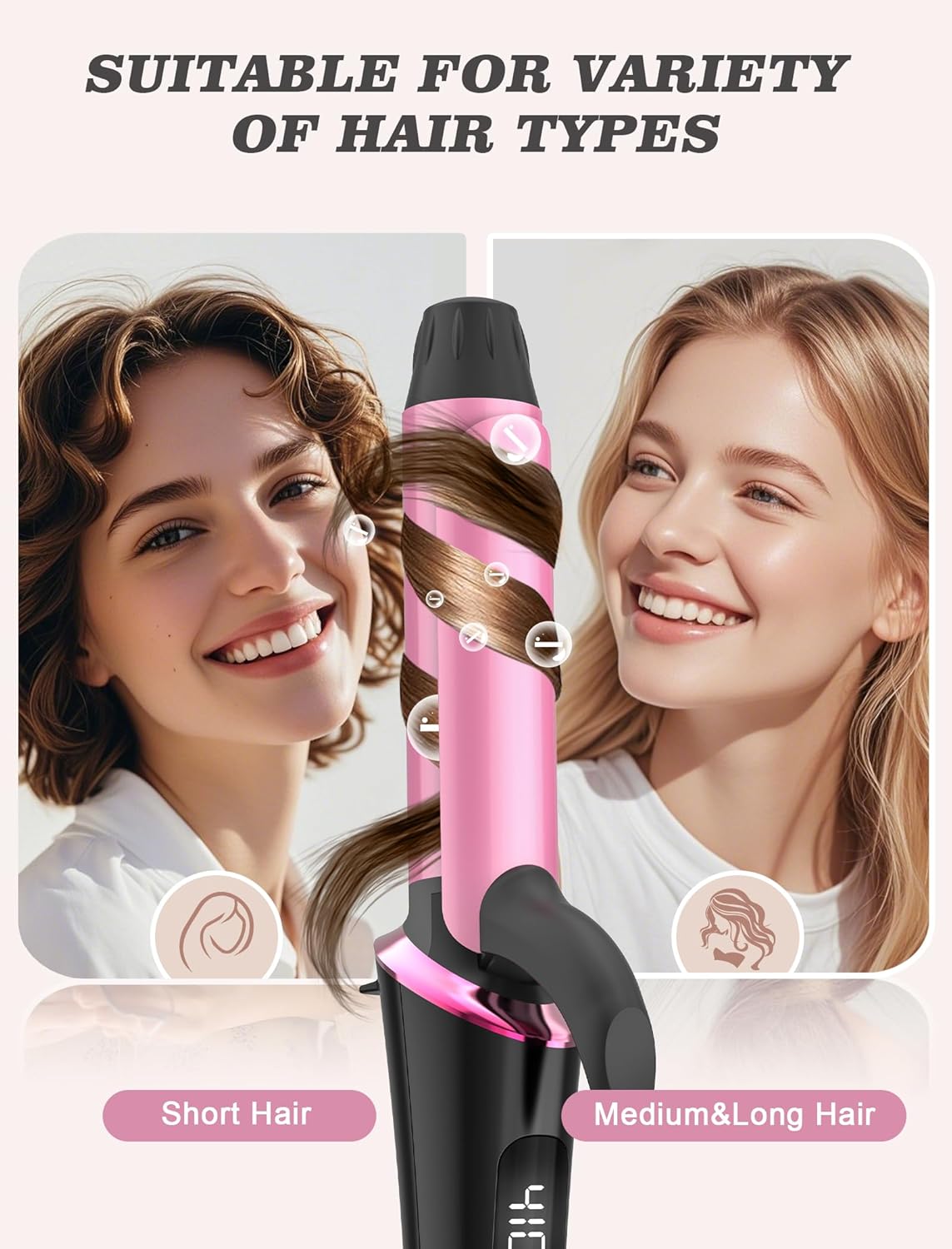 Mini Curling Iron - Travel-Friendly 1 Inch Dual Voltage with Auto-Off & Anti-Scald Cover | Perfect for Short Hair