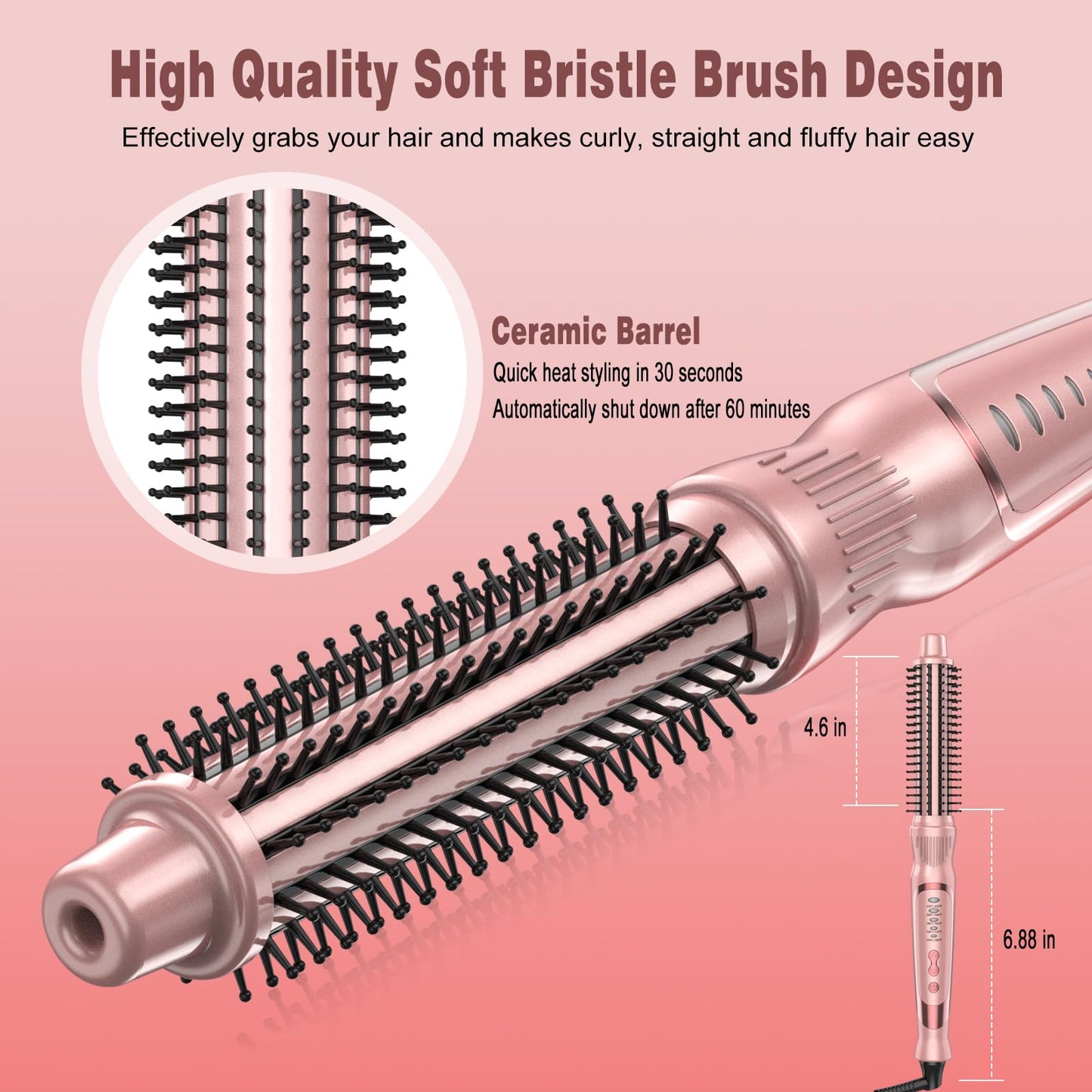 Thermal Brush, Heated Round Brush & Curling Iron with Ceramic Ionic Technology, Hair Tools for Volumizing & Styling, Travel-Friendly Hot Comb with Adjustable Temperature（Gold 1 inch）