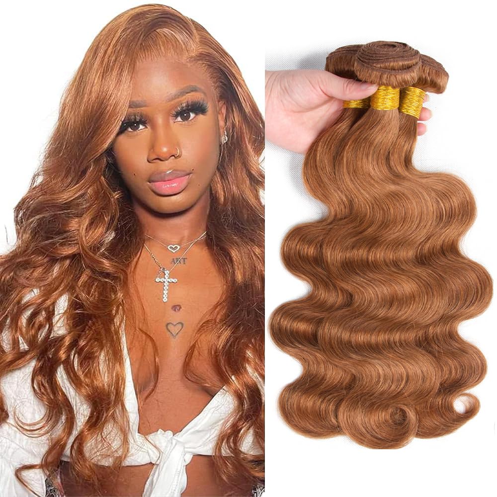 28 30 32 Inch Brown Bundles Color #30 Body Wave Bundle Human Hair Unprocessed Remy Hair 3 Bundles/150g Light Brown Body Wave Bundle Hair Extensions