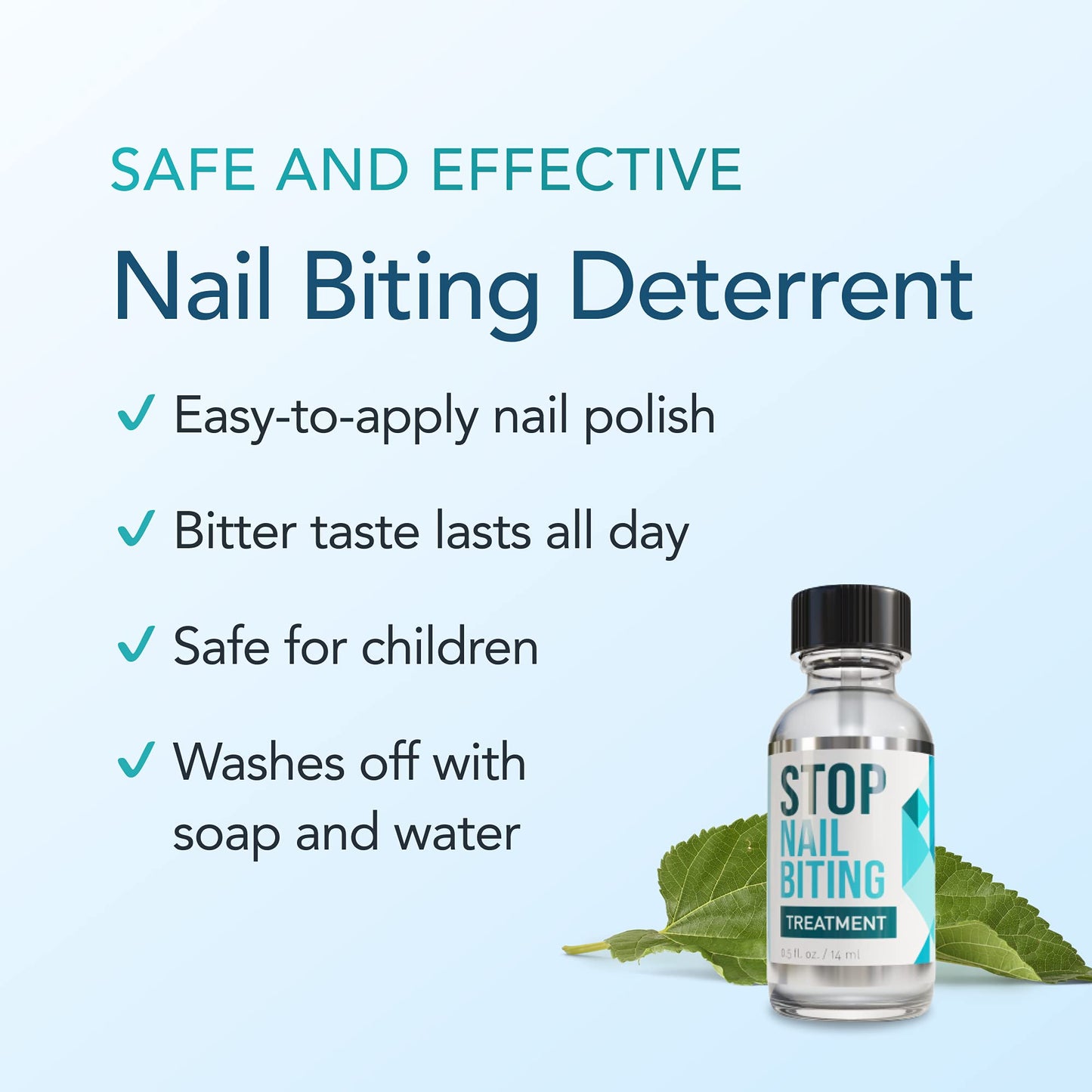 Stop Nail Biting Treatment for Kids & Adults – Bitter Taste No-Bite Nail Polish, Thumb Sucking Deterrent, Non-Toxic Safe Formula, Supports Healthy Nails – 0.5 fl oz