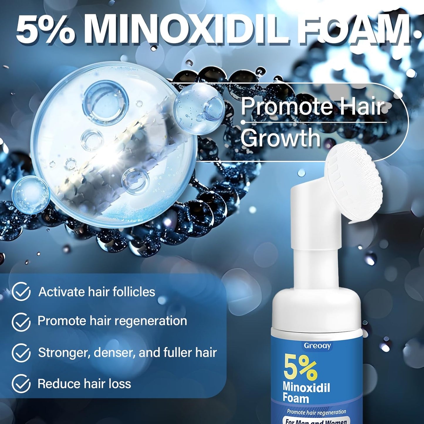 Minoxidil Hair Growth Foam for Men & Women - Thicker, Fuller Hair | 2.11 oz Bottle