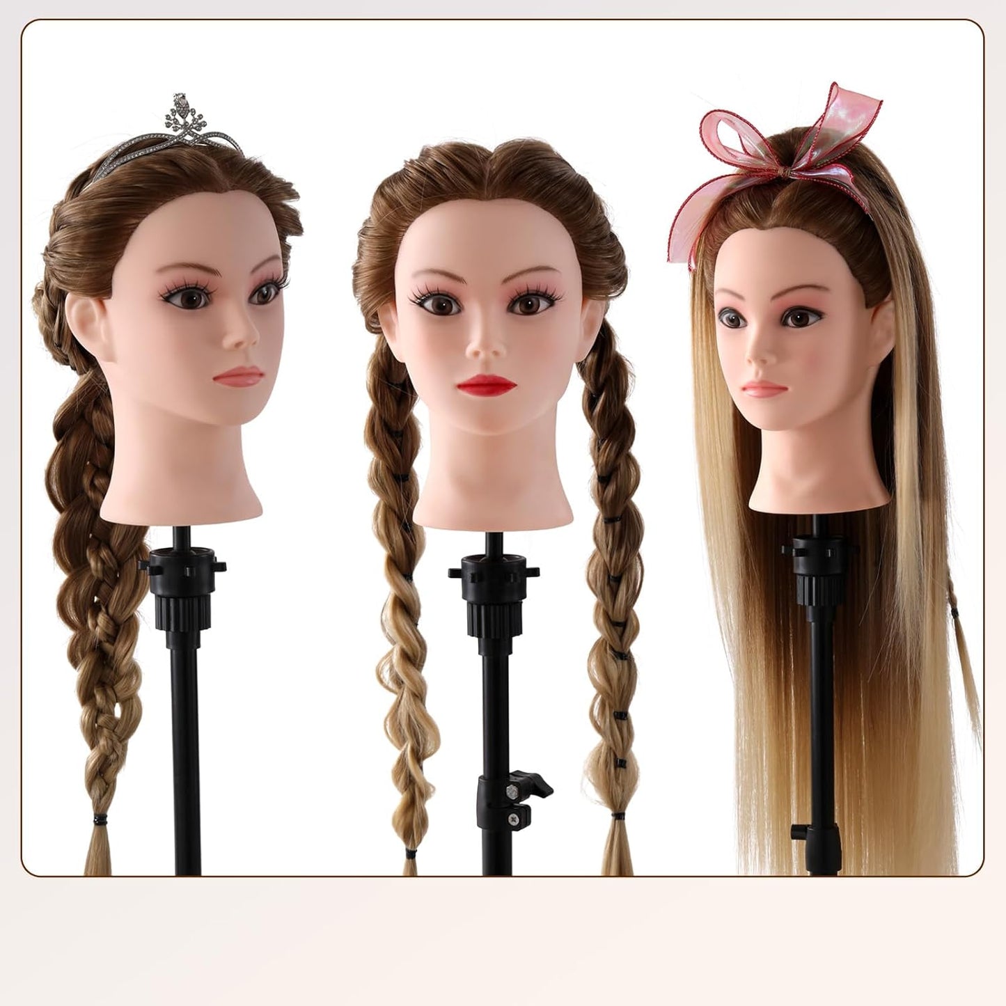 Mannequin Head with Hair - Cosmetology Practice Doll for Hair Styling & Braiding | Includes Table Clamp & DIY Styling Set