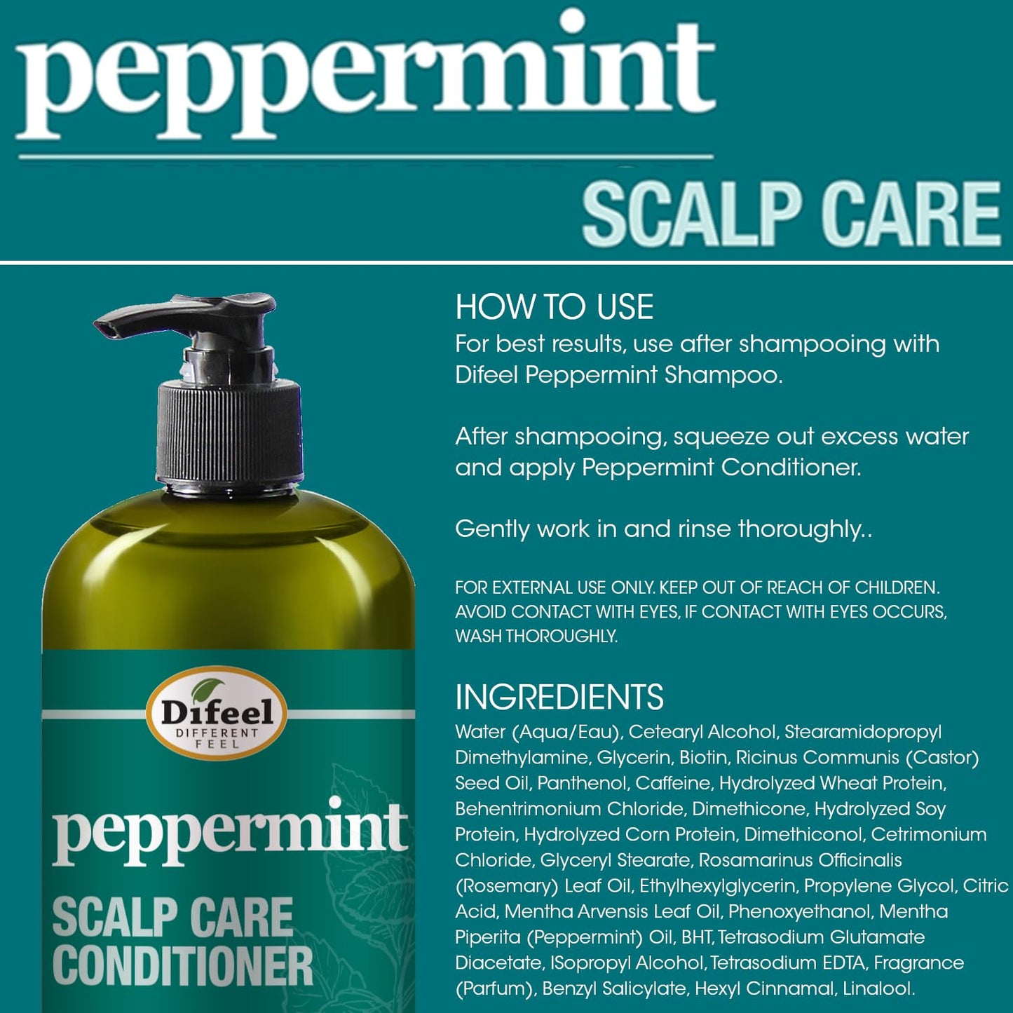 Difeel Peppermint Scalp Care Shampoo 33.8 oz. - Peppermint Shampoo Made with Natural Ingredients
