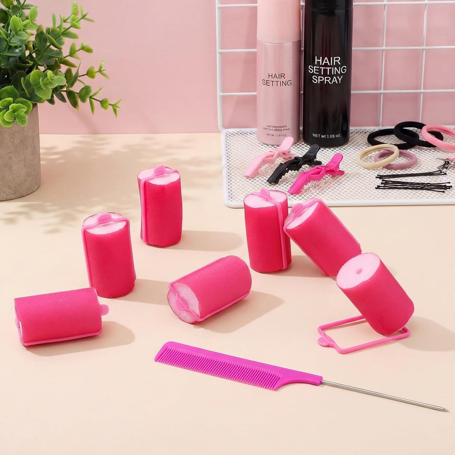 Satin Hair Rollers - 18 Pcs Foam Sponge Curlers for Black Hair - Pink Satin Wrapped | 1.42 Inch