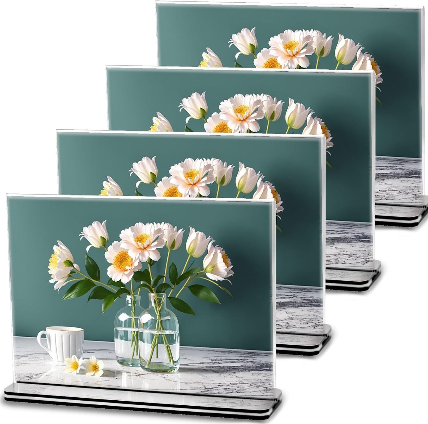 Acrylic Sign Holder - 12x8 Two-Sided Display Stand | 4 Pack for Cafes, Shops, Events
