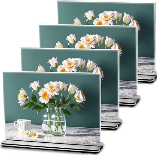 Acrylic Sign Holder - 12x8 Two-Sided Display Stand | 4 Pack for Cafes, Shops, Events