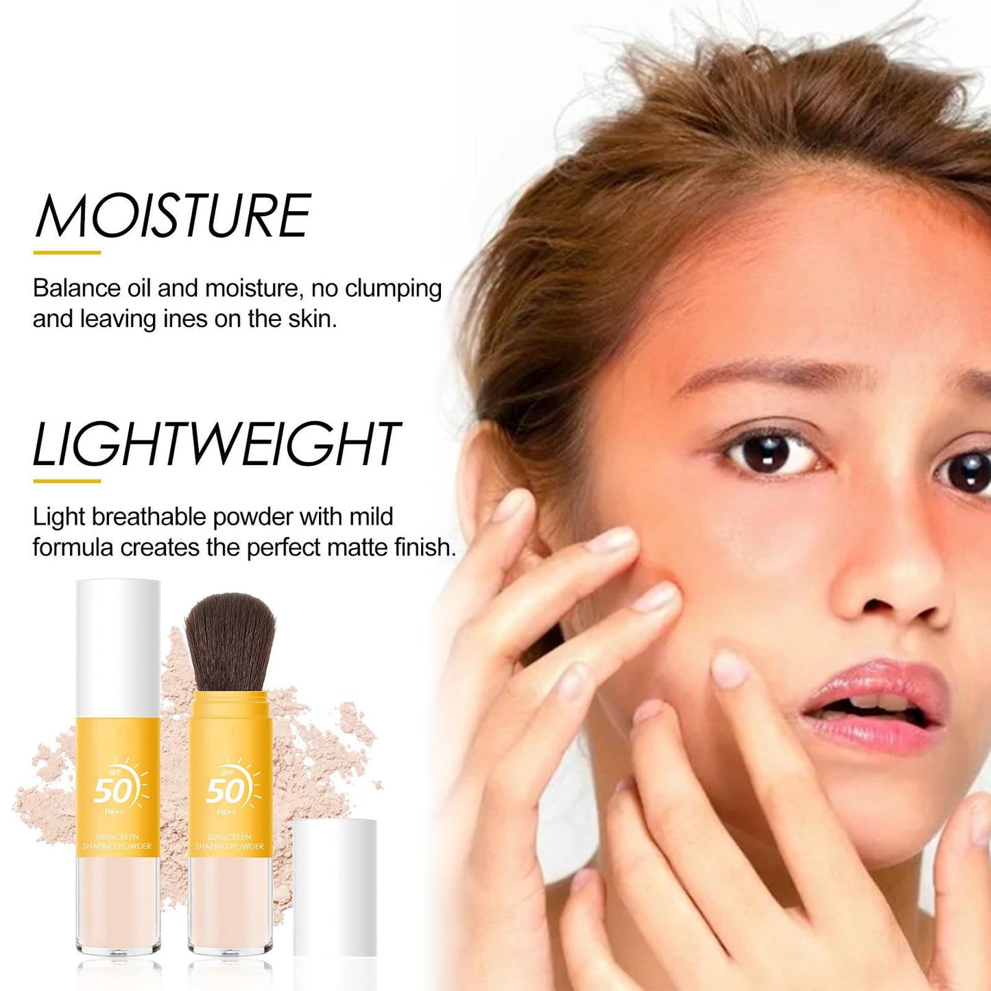 Mineral Sunscreen Setting Powder SPF 50, Sunscreen Powder for Face & Scalp, Mineral Brush Powder Oil Control Loose Powder with Sunscreen Brush, Translucent Face Powder Lasting Lightweight Breathable