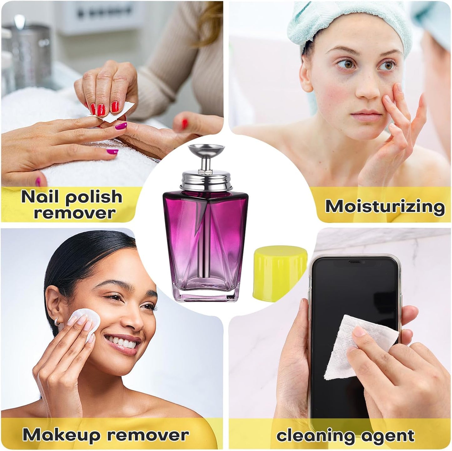 Noverlife Glass Acetone Pump Dispenser - 4Oz Refillable Nail Polish Remover Bottle | Clog-Free Pump, Triple-Filter Design