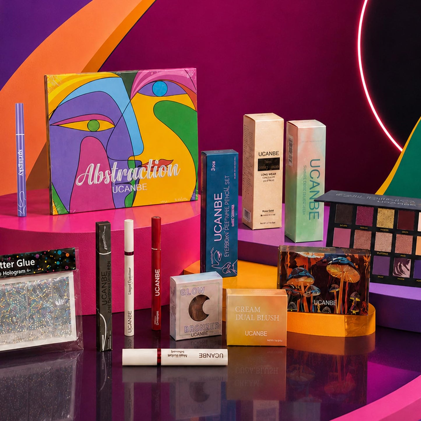 UCANBE Makeup Set Box, Assorted Makeup & Cosmetics Gift Box Worth $100, Beauty Set with Eyeshadow Palettes, Face Makeup, Glitter, Lip Products, Eye Makeup for Women