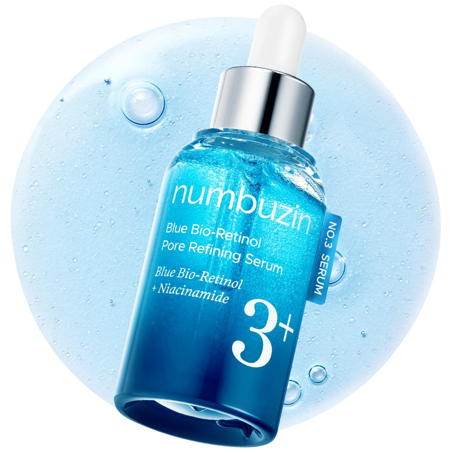 Numbuzin No.3 Retinol Serum - Blue Bio-Retinol Pore Refining | Tightening, Firming, BHA, Niacinamide, Peptide | 1.01 fl. oz (30ml)