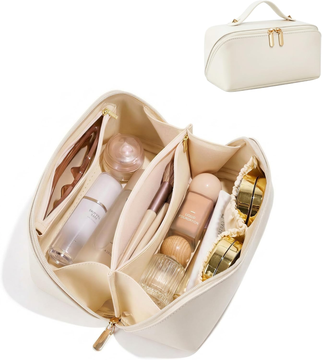 Travel Cosmetic Bag - Large Capacity Waterproof PU Leather Makeup Organizer with Dividers & Handle | Checkered Design