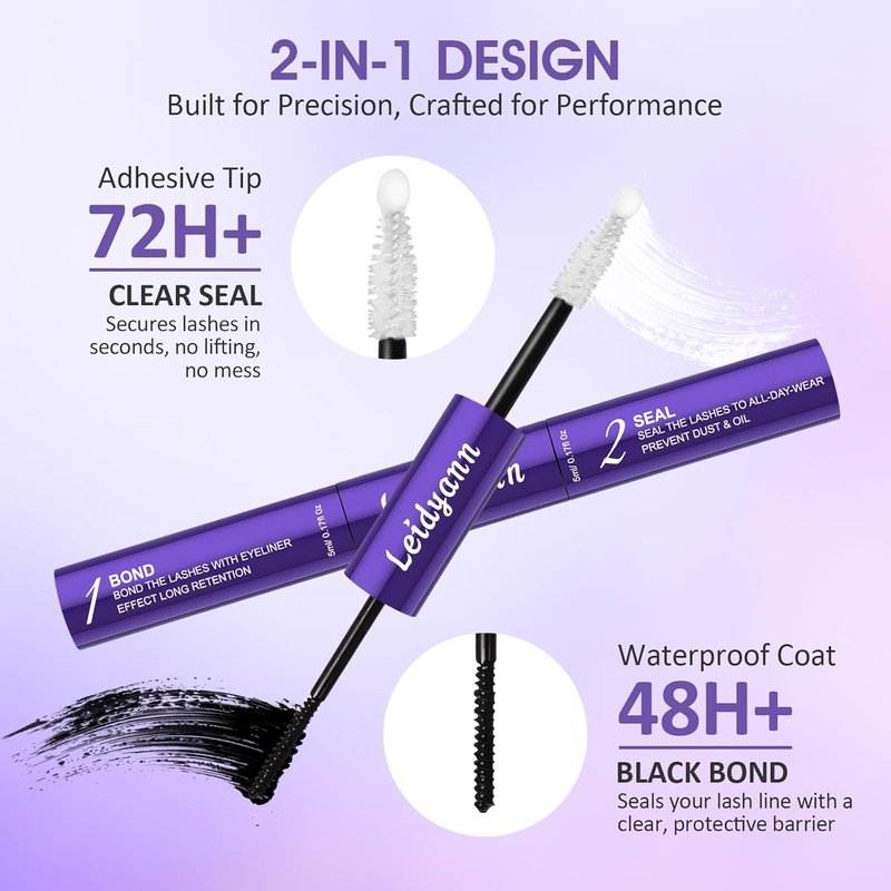Eyelash Glue - 2-in-1 Lash Bond & Seal Adhesive for DIY Extensions | 72H Waterproof, Quick Dry, Non-Irritating
