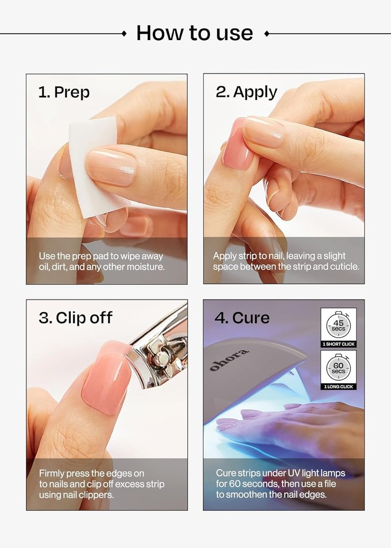 Ohora Semi Cured Gel Nail Strips - Coconut Jelly | Salon-Quality, Easy Application, Long Lasting - Includes Prep Pads & Nail File