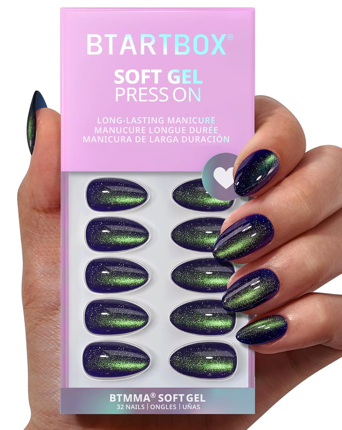 Press On Nails - 3D Butterfly French Tip Almond Design | Opaque Soft Gel, 16 Sizes, 32 Nail Kit