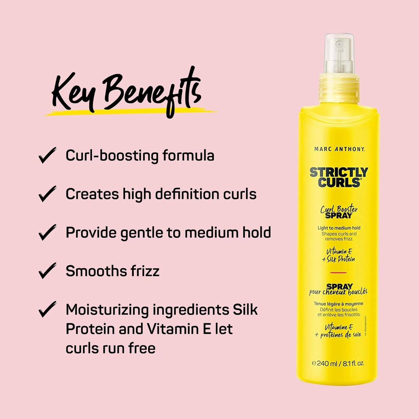 Marc Anthony Curly Hair Spray - Curl Booster for Frizz Control & Humidity Resistance | 8.1 Fl Oz