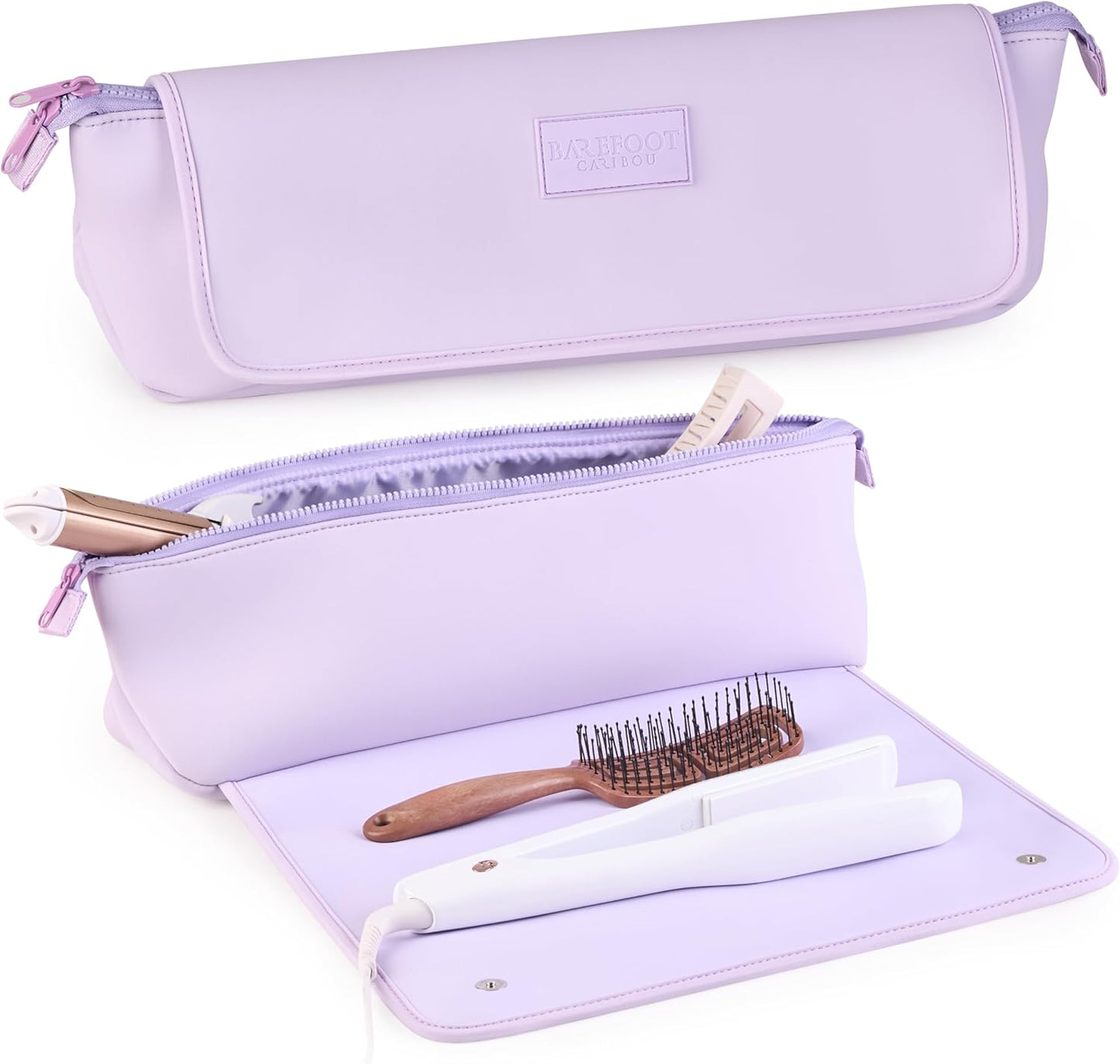 BAREFOOT CARIBOU Travel Hair Tools Bag & Heat Resistant Mat - 2-in-1 Organizer for Flat Irons & Curling Irons (Black)