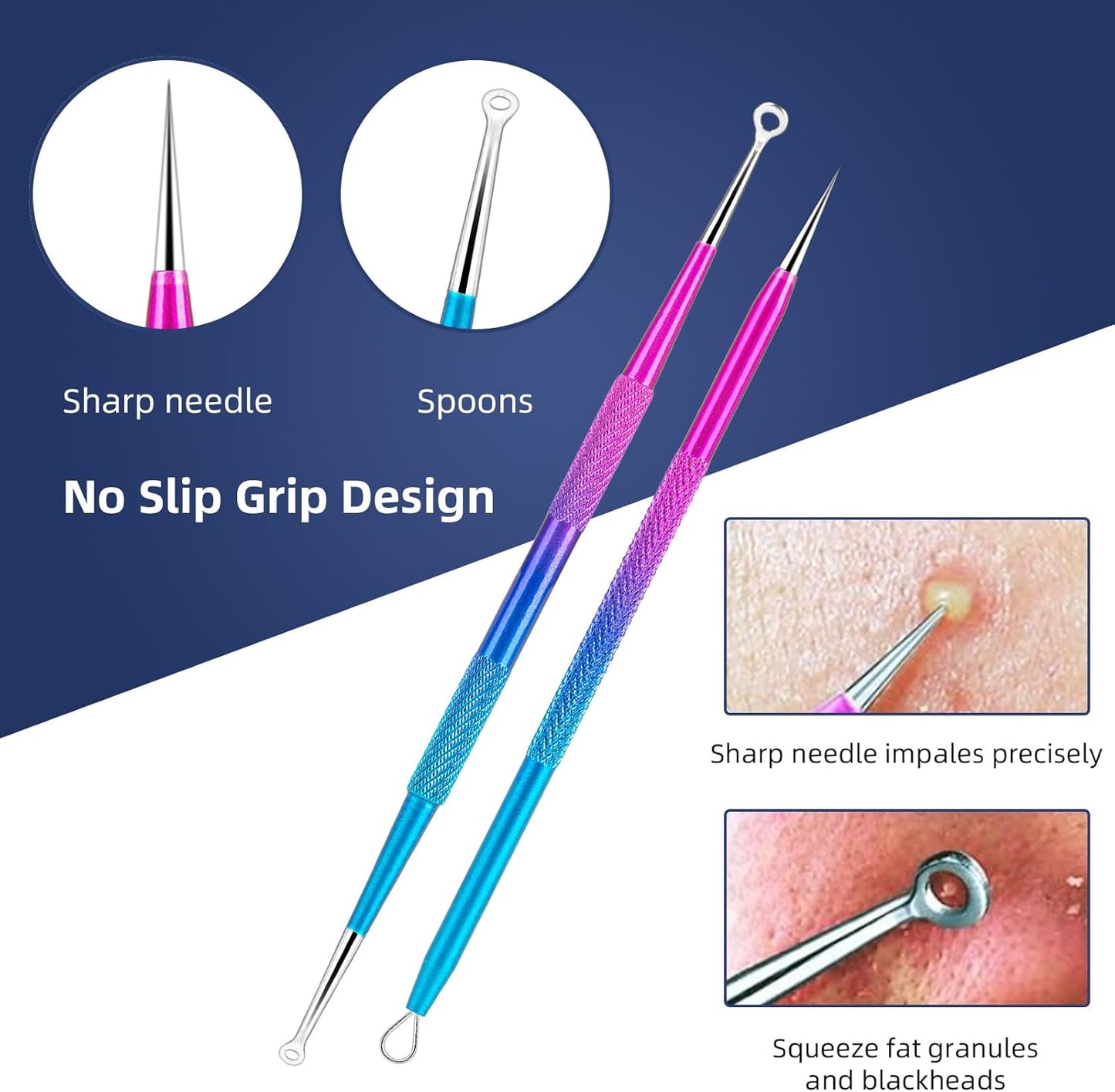 Pimple Popper Tool Kit - 10-Piece Blackhead Remover Set with Metal Case for Easy Comedone Extraction | Colorful