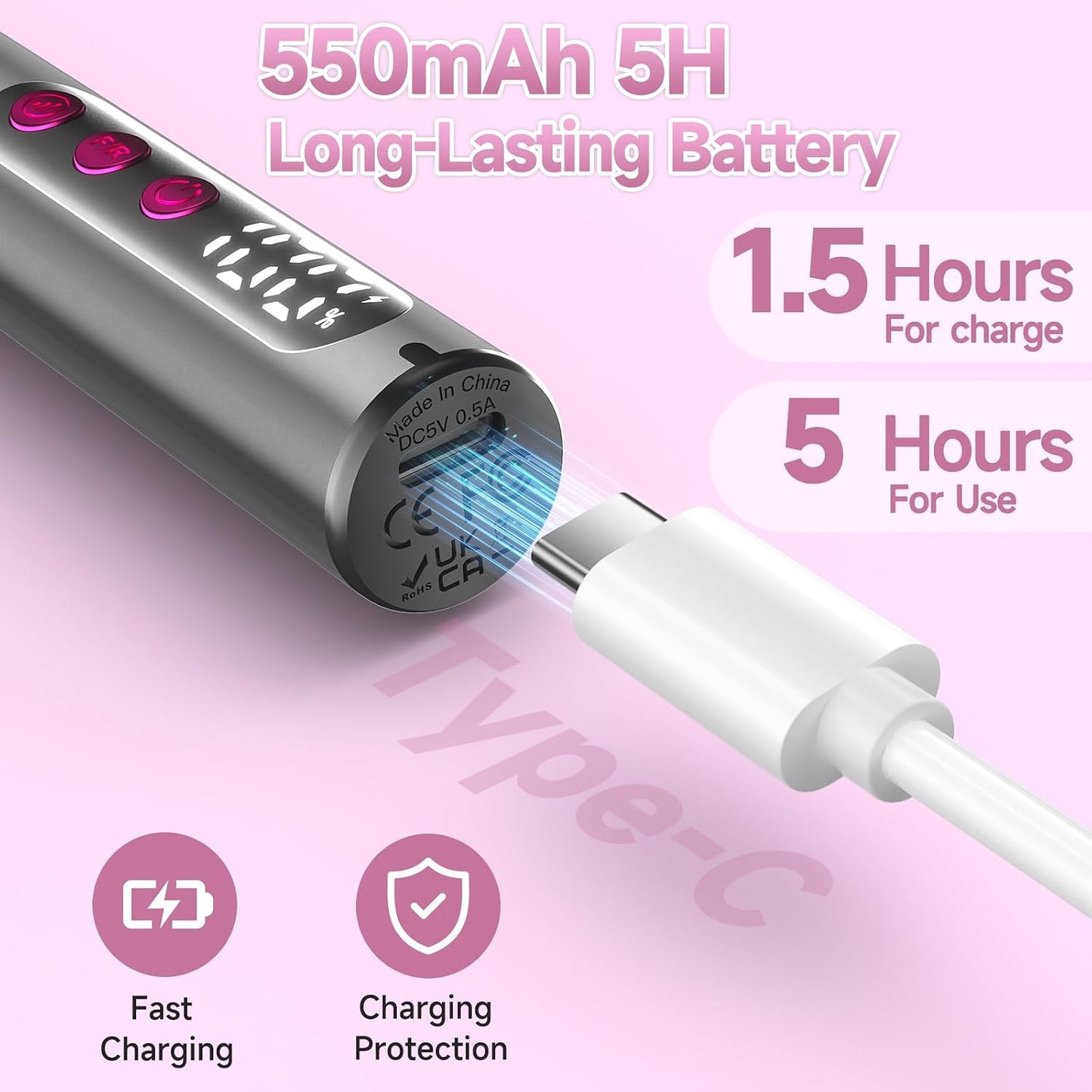 Cordless Electric Nail Drill - 35000 RPM Professional Nail File Kit with LCD Display | 12 Bits & 36 Sanding Bands for Acrylic Gel Nails & Pet Claws (Matte Gray)