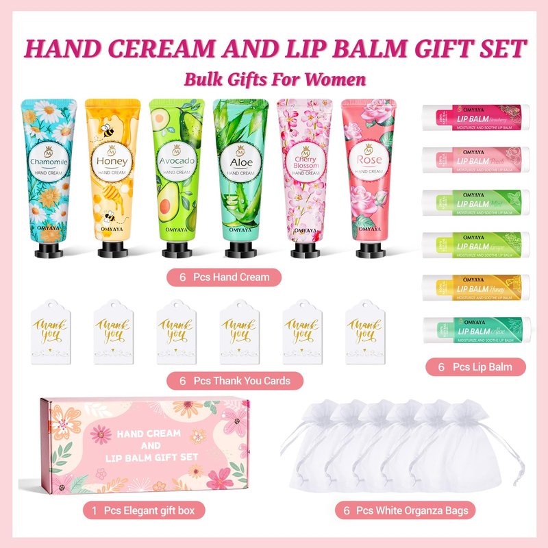 Lip Balm Bulk Gift Set - Hand Cream & Thank You Card | Perfect Teacher Appreciation & Spa Party Favors