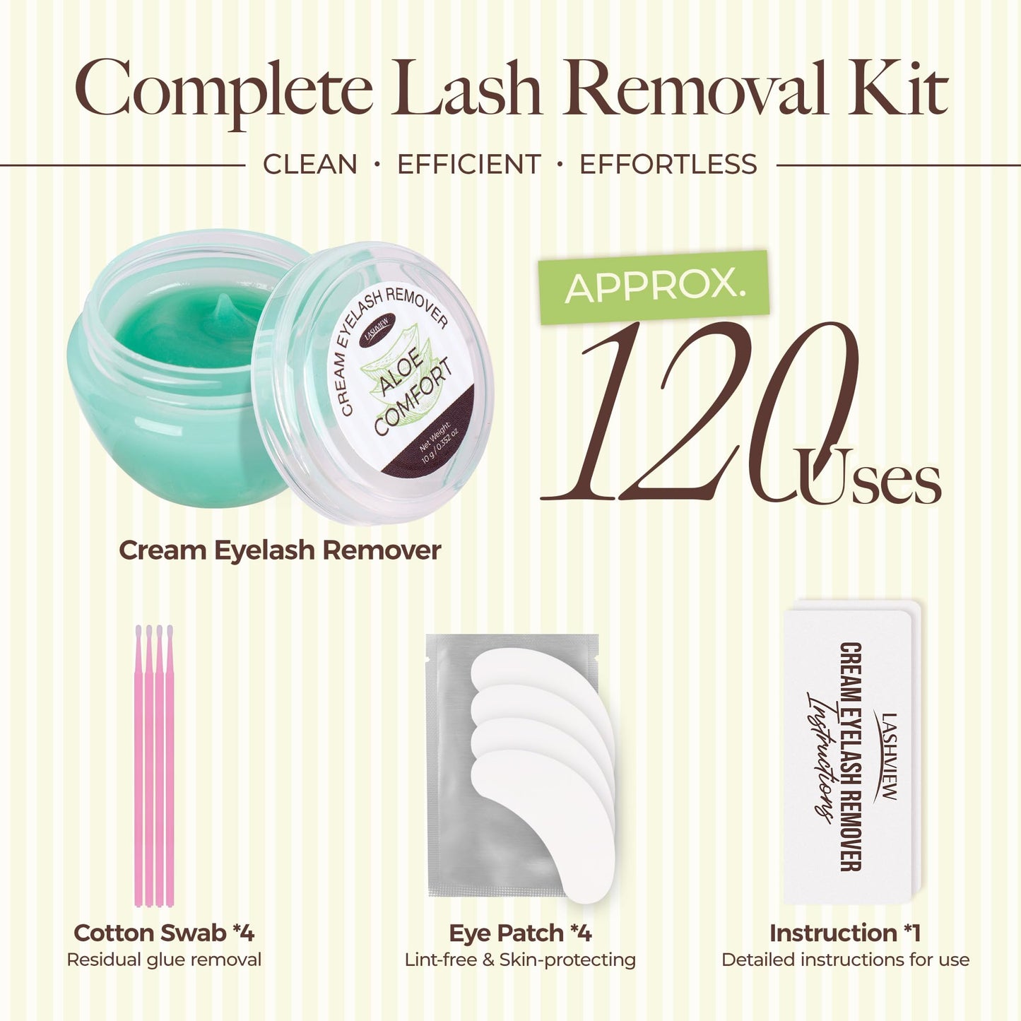 LASHVIEW Eyelash Extension Remover Cream 10g - Gentle Aloe Vera Formula | Hypoallergenic & Low Irritation | Lash Removal Kit with Eye Patches & Cotton Swabs