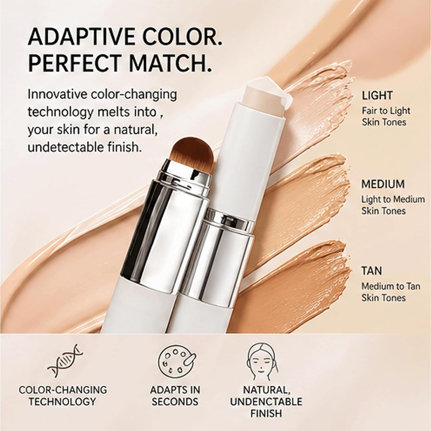 Korean Color Changing Foundation Stick - 2-in-1 Concealer & Foundation Duo | Natural Dewy Finish, Dual-Ended with Brush